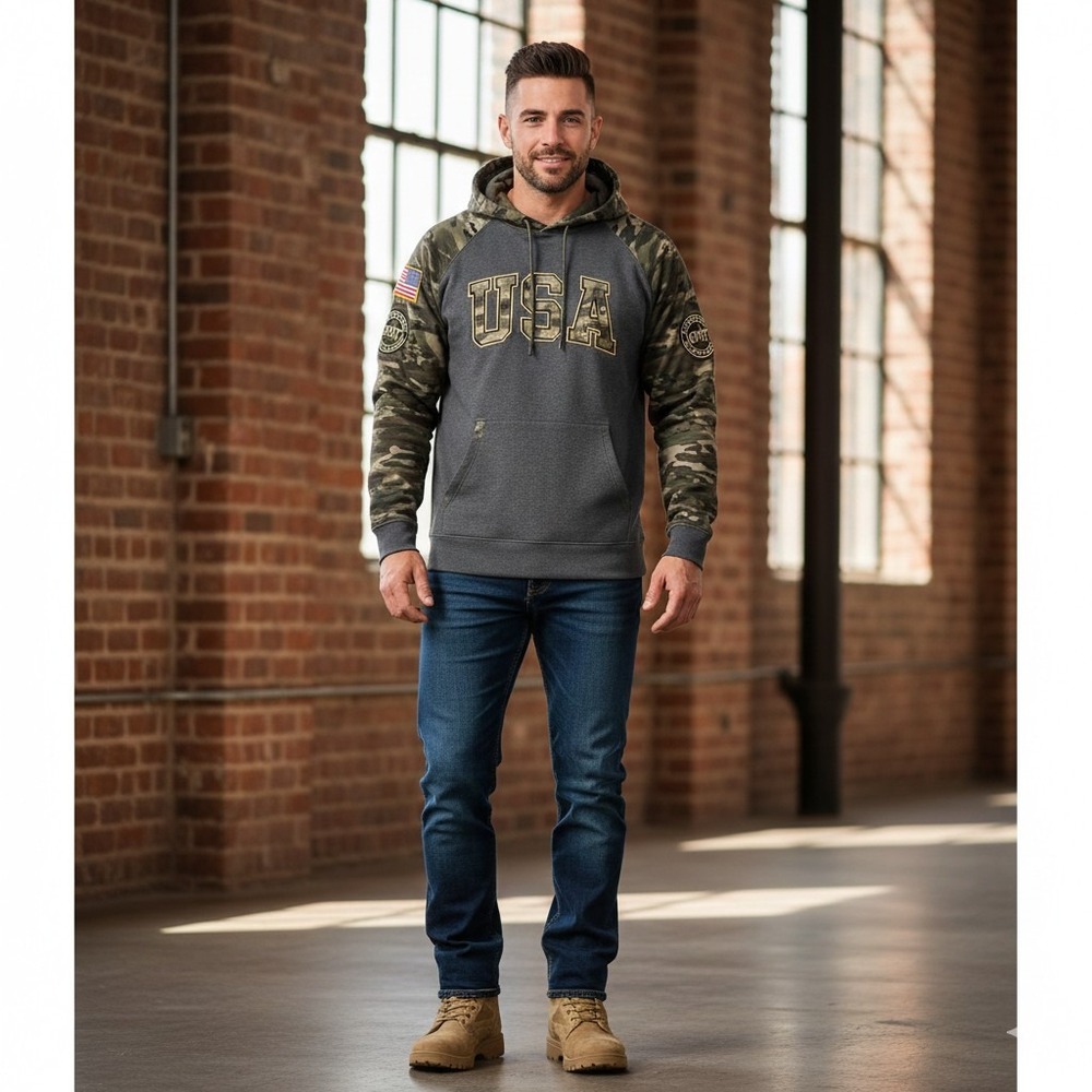 Colosseum Charcoal XL Grey Camo USA OHT Military Appreciation Hoodie Patriotic